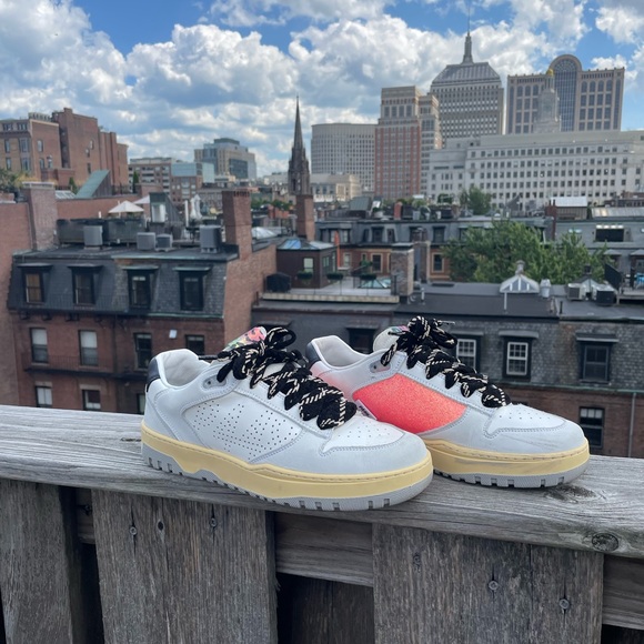 Super cute P448 white, grey, w/sparkly coral, low top sneakers. sz40. - Picture 3 of 12